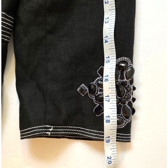 NWT JM Collection Womens Iris Garden Embellished Linen Blazer Jacket Black Sz 16 - Picture 12 of 14